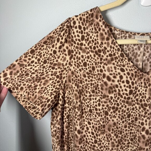 A New Day Women Leopard Print Mini Dress Large Swing Ruffle Boho V-Neck - Picture 7 of 11